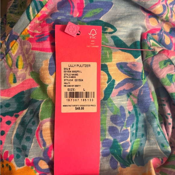 LILLY PULITZER Short Sleeve Cotton Etta V-Neck Tee Me and My Zesty Size L - Picture 4 of 8